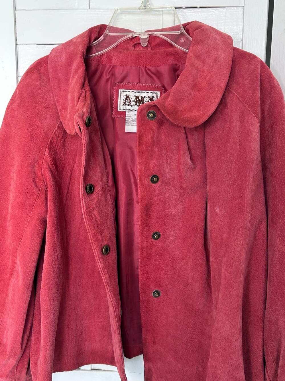 AMX Suede Jacket Size M Pink Leather Snap Button Peter Pan Collar